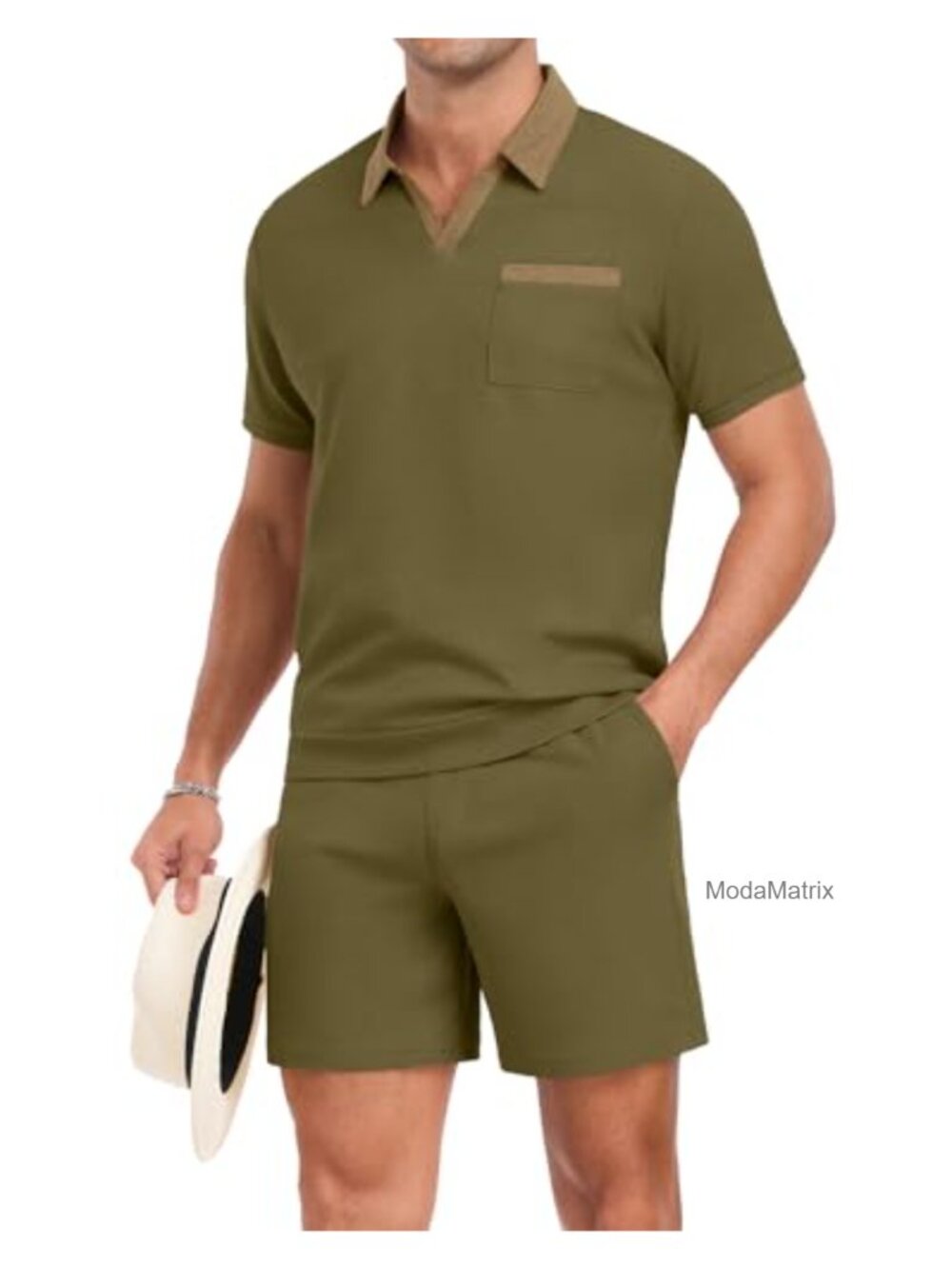 Men's 2-Piece Polo Shirt & Shorts Set Waffle Knit Athletic